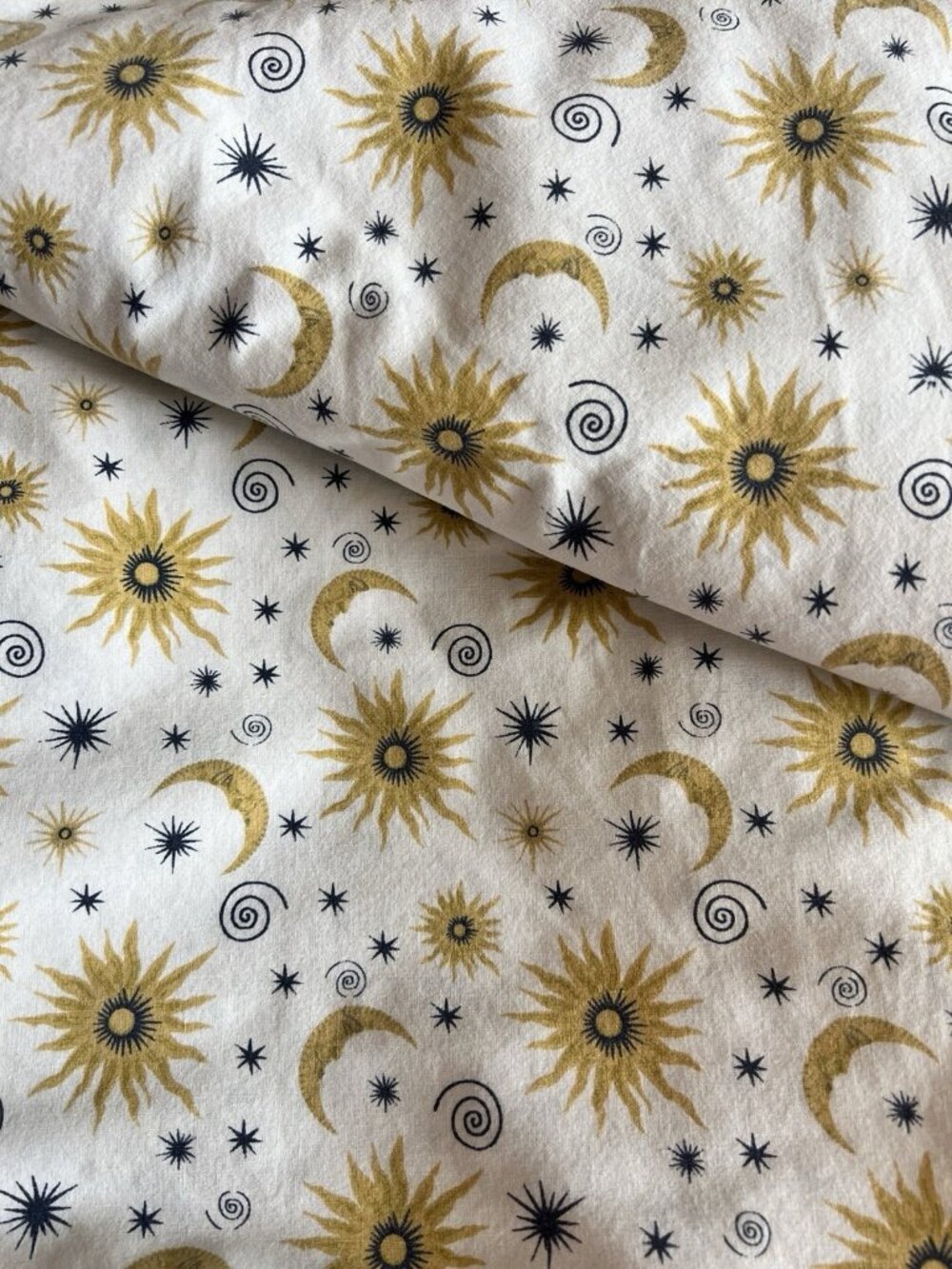 CELESTIAL KING Flat Sheet Sun Moon Stars Blue Gold Haywin Royalty Collection